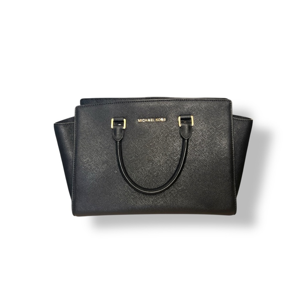 Michael Kors Saffiano Black Leather Selma Top Handle Bag, Crossbody - Picture 2 of 11